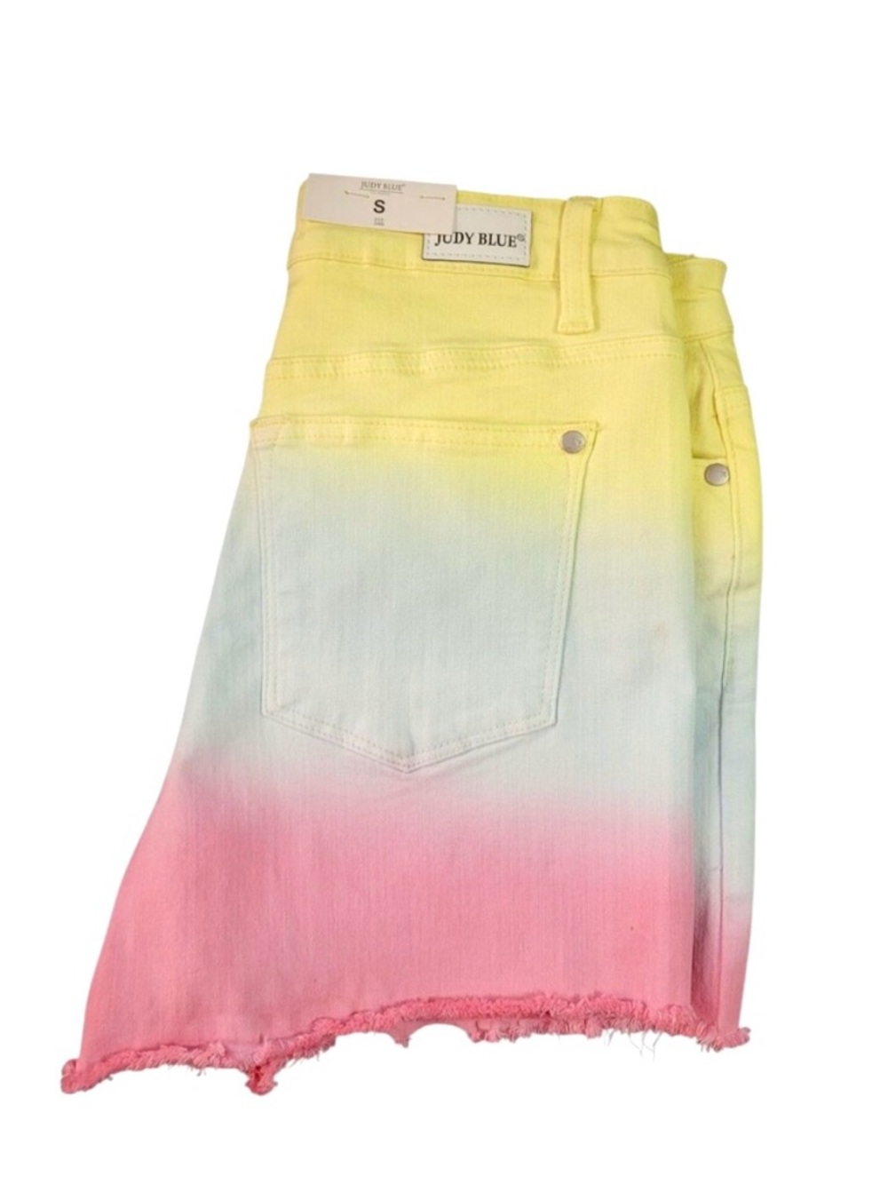 Judy Blue Pastel Ombre High-Rise Jean Shorts - Yellow Blue Pink Dip Dye nwt